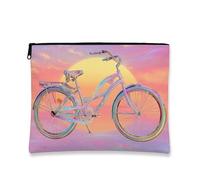 Borsa per il trucco da bicicletta, borsa da viaggio estetica con tramonto sognante pastello da donna, piccola borsa portatile in tela con cerniera, regalo per vacanze al mare, borsa da toilette