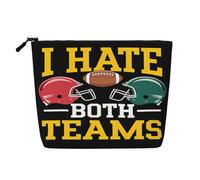 Borsa per il trucco da calcio "I Hate Both Teams" - Borsa da viaggio in finta canapa, organizer per articoli da toeletta, portamonete con cerniera