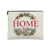 Borsa per il trucco da casa, borsa da viaggio per cosmetici da donna Winter Cottage, organizer portatile in tela con cerniera, borsa da toilette per la cura della pelle durante le vacanze, 7x9 pollic