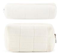 Borsa per il trucco da donna, 2 pezzi, astuccio per matite da viaggio, borsa per cosmetici in peluche, colore bianco, astuccio per matite, borse da toeletta con cerniera, organizer alla moda per la