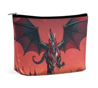Borsa per il trucco da donna, a forma di drago rosso e nero, portatile, impermeabile, estetica, da viaggio e da lavoro.