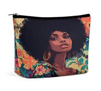 Borsa per il trucco da donna afro con motivo floreale e colori vivaci, organizer da viaggio per articoli da toilette, pochette cosmetica per donna, regalo di compleanno per mamma, ragazze, donne e sor