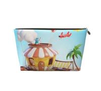 Borsa per il trucco da donna Beach House Stampa Borsa per il trucco da viaggio di grande capacità, Borsa per la rasatura da toeletta impermeabile in pelle