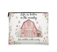 Borsa per il trucco da donna, borsa per cosmetici vintage floreale da donna, organizer portatile in tela con cerniera, borsa da toilette da viaggio primaverile, Pesca, 7x9 Inch, Casale