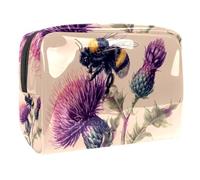 Borsa per il trucco da donna, con api vintage con fiore viola selvatico, borsa per cosmetici portatile con cerniera, per articoli da toeletta e accessori da viaggio, Multicolore 01, 18.5x7.5x13cm