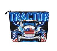 Borsa per il trucco da donna con bandiera americana, trattore e fulmini, borsa da viaggio portatile con cerniera, organizer