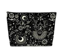 Borsa per il trucco da donna con fasi lunari, borsa per il sole, borsa per la luna, cristalli di carta dei tarocchi, regalo per stregoneria, meditazione, stregoneria, borsa da toilette per Halloween,