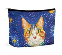 Borsa per il trucco da donna con gatto che guarda le stelle, portatile, im