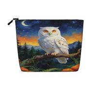Borsa per il trucco da donna con gufo e cielo stellato illuminato dalla luna, portatile, ideale per i viaggi, con cerniera e chiusura a zip.