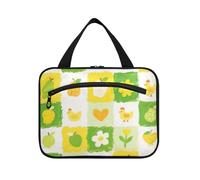 Borsa per il trucco da donna con motivo a scacchi giallo-verde con gancio, organizer per articoli da toeletta alla moda per viaggi essenziali da viaggio maleta para maquillaje, Motivo floreale a