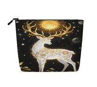 Borsa per il trucco da donna con motivo cervo bianco e stelle cosmiche, portatile, da viaggio, con cerniera, organizer.
