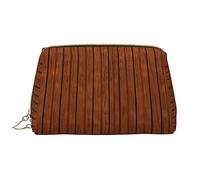 Borsa per il trucco da donna con motivo in legno marrone, grande capacità, borsa cosmetica da viaggio, in pelle PU, con cerniera, organizer portatile e aperto