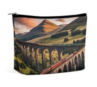 Borsa per il trucco da donna con motivo tramonto su ponte elevato, portatile, impermeabile, estetica, da viaggio e da lavoro