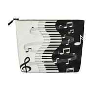 Borsa per il trucco da donna con note musicali in bianco e nero, modello pianoforte, portatile, da viaggio, con cerniera e organizer.