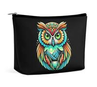 Borsa per il trucco da donna con paesaggio montano e gufo colorato, astuccio da viaggio per articoli da toilette, borse portaoggetti da bagno