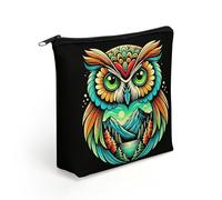 Borsa per il trucco da donna con paesaggio montano e gufo colorato, astuccio da viaggio per articoli da toilette, borse portaoggetti da bagno
