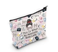 Borsa per il trucco da donna con scritta in inglese "This is what an Awesome Boss Lady Survival Kit" con cerniera, Questo è ciò che una fantastica signora capo