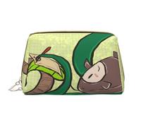 Borsa per il trucco da donna con semi di girasole e serpente di lombrico - Grande capienza Borsa cosmetica da viaggio in pelle PU con cerniera borsa portatile ampia aperta organizer