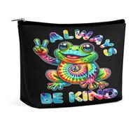 Borsa per il trucco da donna con simbolo della pace e rana colorata, borsa da viaggio in pelle PU resistente all'acqua con cerniera