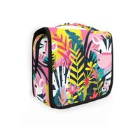 Borsa per il trucco da donna con simpatico animale con fiore nella giungla, con gancio per appenderlo, pieghevole, per medicine, hotel