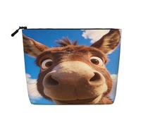 Borsa per il trucco da donna con simpatico asinello, portatile, da viaggio, con cerniera e organizer.