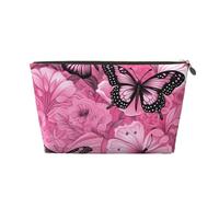 Borsa per il trucco da donna con stampa a farfalla rossa senza cuciture in pelle impermeabile borsa da viaggio per articoli da toeletta borsa cosmetica, Oro, Taglia unica, Beauty case