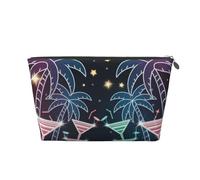 Borsa per il trucco da donna con stampa a forma di bicchiere di vino di cocco e spettacolo di luci, grande capacità, borsa da viaggio per il trucco, borsa da toilette impermeabile in pelle, borsa da b