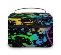 Borsa per il trucco da donna con stampa a schizzi di vernice scura, organizer con scomparti e maniglia, per uomo, in morbida pelle impermeabile, per la cura della pelle, per viaggi, campeggio, nozze