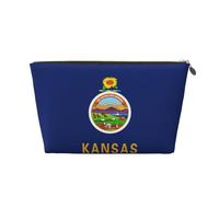 Borsa per il trucco da donna con stampa bandiera dello stato del Kansas, borsa da toilette da viaggio in pelle impermeabile per articoli da toeletta borsa cosmetica, Oro, Taglia unica, Beauty case