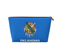 Borsa per il trucco da donna con stampa bandiera dello stato dell'Oklahoma, borsa da toilette da viaggio in pelle impermeabile per articoli da toeletta borsa cosmetica, Oro, Taglia unica, Beauty case