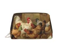 Borsa per il trucco da donna con stampa di api e fiori selvatici rurali in pelle portatile borsa da viaggio con cerniera dorata borse cosmetiche organizer, Arrosto pollo gallina fattoria, One Size
