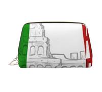 Borsa per il trucco da donna con stampa di api e fiori selvatici rurali in pelle portatile borsa da viaggio con cerniera dorata borse cosmetiche organizer, Bandiera italiana del Colosseo Romano, One