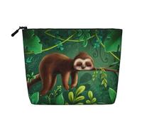 Borsa per il trucco da donna, con stampa di bradipo che si rilassa sull'albero della giungla, borsa per cosmetici portatile, capiente organizer da viaggio per trucchi, Nero , Taglia unica