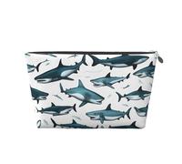 Borsa per il trucco da donna con stampa di squalo borsa da viaggio in pelle impermeabile per articoli da toeletta borsa cosmetica, Argento, Taglia unica, Beauty case