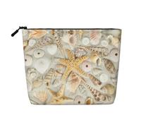 Borsa per il trucco da donna, con stampa di stelle marine, conchiglie, spiaggia sabbiosa, borsa per cosmetici, borsa da toeletta, capiente organizer da viaggio per trucchi, Nero , Taglia unica