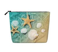 Borsa per il trucco da donna, con stampa di stelle marine e conchiglie, borsa per cosmetici portatile, borsa da toeletta, organizer da viaggio capiente, Nero , Taglia unica