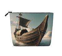 Borsa per il trucco da donna con stampa di una vecchia barca vichinga, borsa organizer da viaggio di grande capacità, ecologica