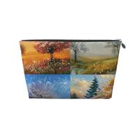Borsa per il trucco da donna con stampa Four Seasons Scenery, grande capacità, borsa da viaggio per il trucco, borsa da toilette impermeabile in pelle, borsa da barba