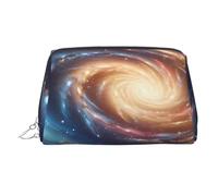 Borsa per il trucco da donna con stampa geometrica argentata in pelle, portatile, da viaggio, con cerniera argentata, Energia cosmica a spirale spaziale, One Size, Astuccio per trucchi