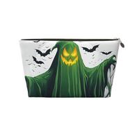 Borsa per il trucco da donna con stampa horror fantasma verde Halloween borsa da viaggio in pelle impermeabile per articoli da toeletta borsa cosmetica, Oro, Taglia unica, Beauty case