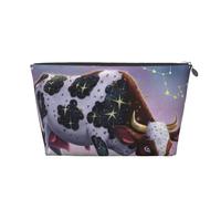 Borsa per il trucco da donna Cow Under The Stars Stampa Borsa per il trucco da viaggio di grande capacità, Borsa per la rasatura impermeabile in pelle Borsa per articoli da toeletta
