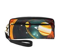 Borsa per il trucco da donna elegante con stampa di Giove Saturno con sistema solare, borsa da viaggio per articoli da toeletta per scuola e ufficio