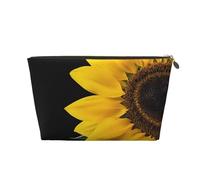 Borsa per il trucco da donna, grande capacità, borsa da viaggio per cosmetici, borsa da toilette impermeabile in pelle (fiore selvatico, girasole)
