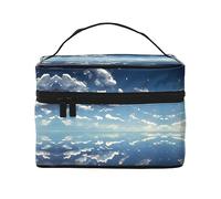 Borsa per il trucco da donna, grande capacità, con cielo blu e nuvole bianche, borsa portatile da viaggio (22,9 x 16,5 x 15,7 cm), borsa per trucchi grande per ragazze
