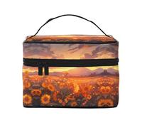Borsa per il trucco da donna, grande capacità, con girasoli gialli al tramonto, borsa da viaggio portatile (22,9 x 16,5 x 15,7 cm) borsa per trucco da ragazza grande