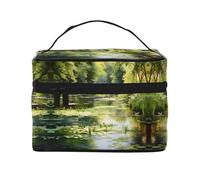Borsa per il trucco da donna, grande capacità, con ninfee nello stagno, borsa portatile da viaggio (22,9 x 16,5 x 15,7 cm) borsa per trucco da ragazza grande