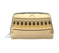 Borsa per il trucco da donna in pelle con stampa a fiori neri e oro, borsa per cosmetici da viaggio, organizer con cerniera argentata, Edificio antico con ramo di ulivo romano e greco, One Size