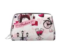 Borsa per il trucco da donna in pelle con stampa di cocco e tramonto in spiaggia, borsa per cosmetici da viaggio, con cerniera argentata, Paesaggio cittadino Parigi Torre Eiffel Francia, One Size