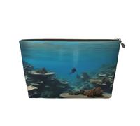 Borsa per il trucco da donna in pelle resistente all'acqua con stampa vista oceanica subacquea borsa da toeletta per articoli da toeletta borsa cosmetica, Oro, Taglia unica, Beauty case