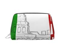 Borsa per il trucco da donna, portatile, in pelle, con stampa di api e fiori selvatici, borsa da viaggio per cosmetici, con cerniera argentata, Bandiera italiana del Colosseo Romano, One Size